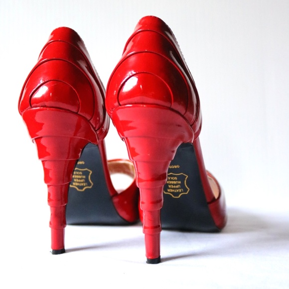 J. Loren Collection Red Patent Leather Peep Toe 4" Heels Women's 8 Retro Unique - Picture 7 of 14